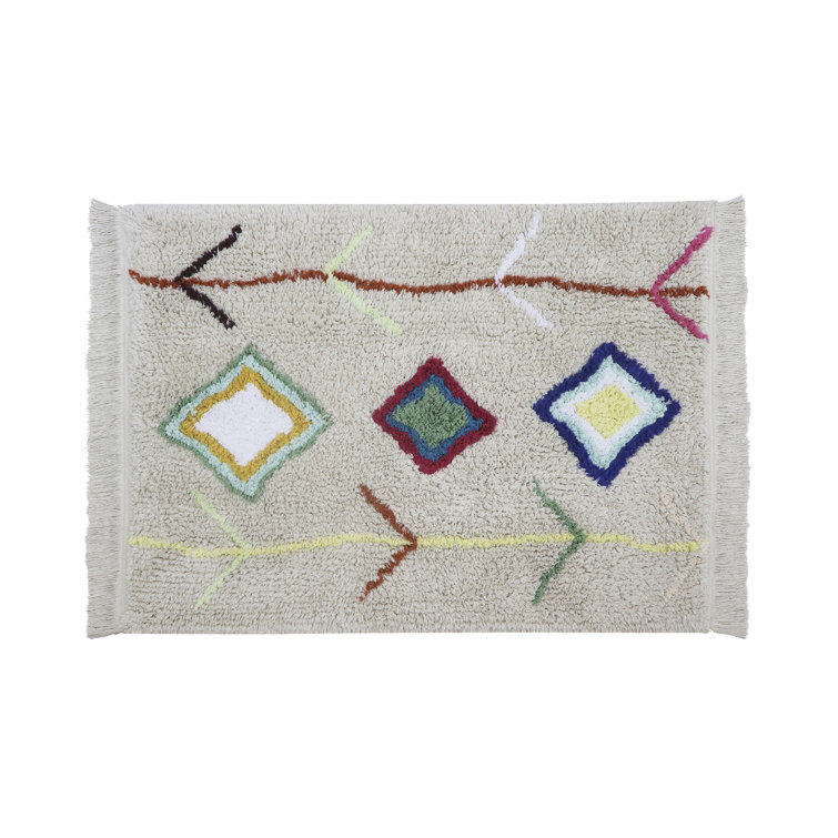 Handgefertigter Teppich Mini Kaarol aus Baumwolle in Naturbelassen