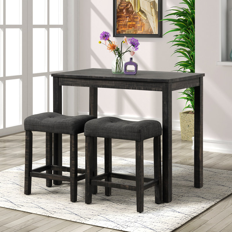 Set Of 2 Button Tufted Counter Height Saddle Stool, Grey