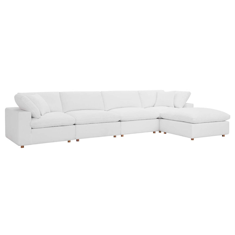 Modway Commix Down-Filled Overstuffed Upholstered Sectional Sofa Set, 5 Piece w/Chase, Pure White
