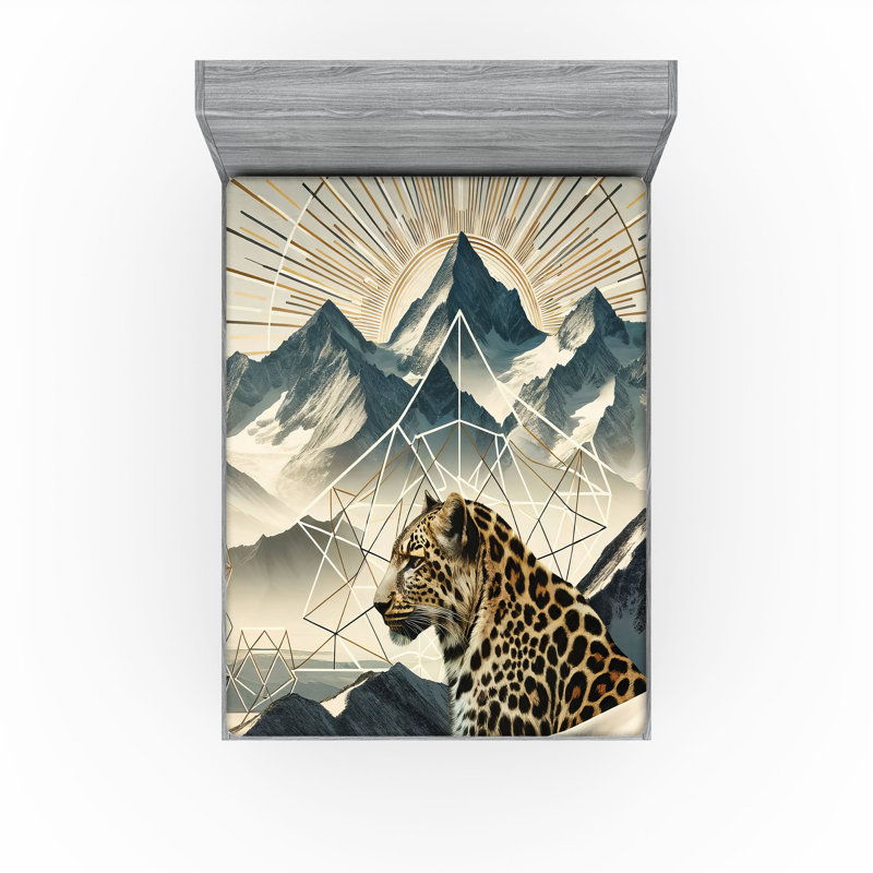Drap-housse léopard Ambesonne_ Montagnes Boho et chat sauvage_ Bleu cadet et brun sable, Drap-housse grand