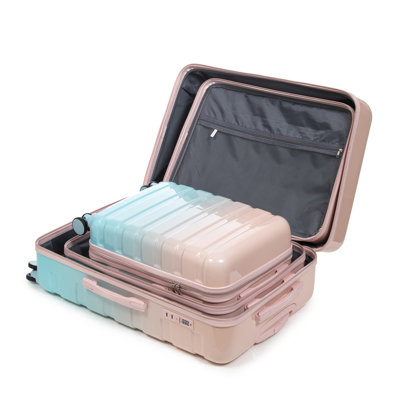 Premium 3-Piece PC Hardshell Luggage Set with Spinner Wheels - Blue/Pink Gradient (20"/24"/28")