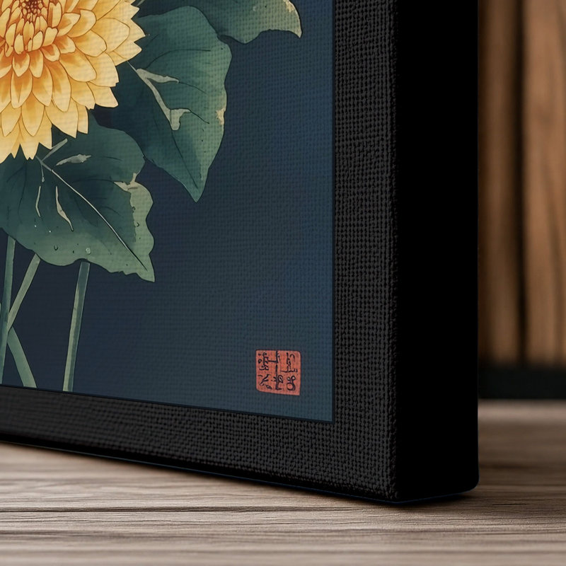 Chrysanthemum Study Botanical - Wrapped Canvas, 18x12 - 45.7 x 30.5 cm, Black Border