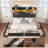 Queen Bed Frame With Charging Station And Led Lights, Farmhouse Metal Platform Bed With 6 Drawers And Storage Headboard, Wood Storage Beds For Bedroom, No Box Spring Needed, Black-803196061-803196059