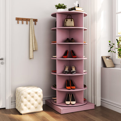 360 Rotating Pink Shoe Trunk Organizer Bin Storage Cabinet, 6 Layers, Stores 24 Pairs, Clean And Practical Home Solution Cabinet In Pink, Accommodates Stylish Option