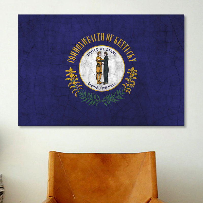 Drapeau de kentucky, fissures, impression sur toile, H 8 po x l 12 po x P 0,75 po, Toile tendue, Pas de tapis