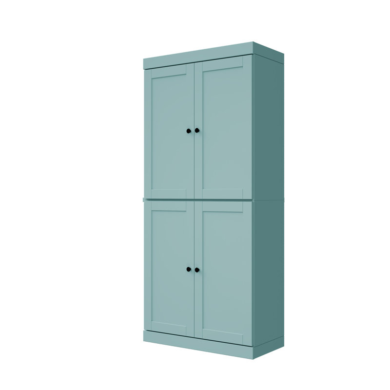 100% Solid Wood 6-Shelf Bookcase, Shaker Doors, Adjustable Shelves, 32" Wide, 71.5" Tall, Aqua Blue