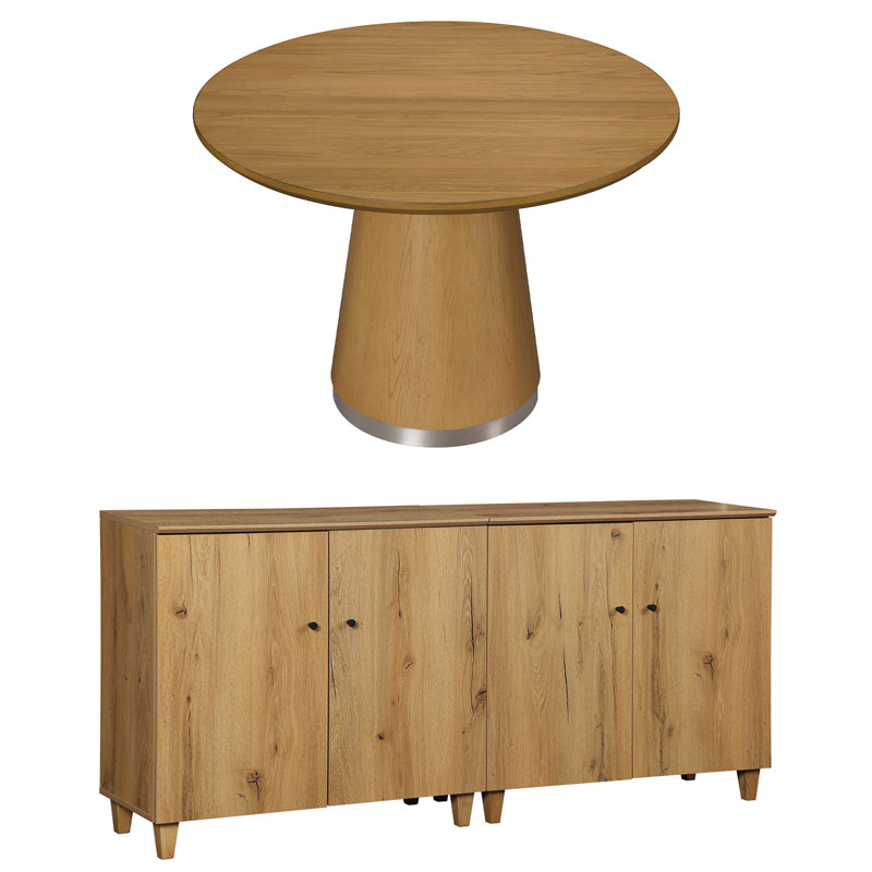 Ensemble de table de salle à manger ronde 43 "avec buffet 2-en-1 Lysiane, 2 pièces: table, glissoire
