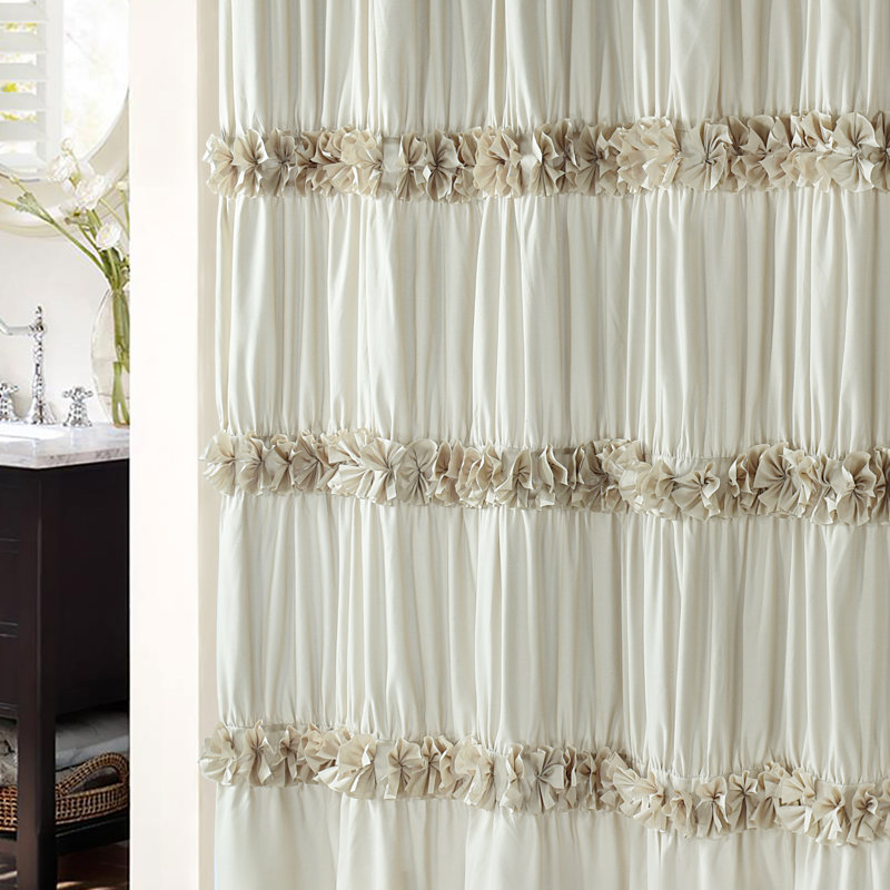 Rideau de douche simple à volants Shabby Elegance, Chameau, 72 x 84