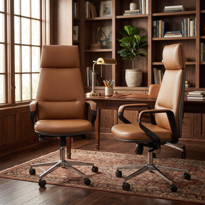 Ergonomic High-Back Executive Office Chair with Adjustable Lumbar Support, Breathable PU Leather, and 360° Swivel Base - Brown