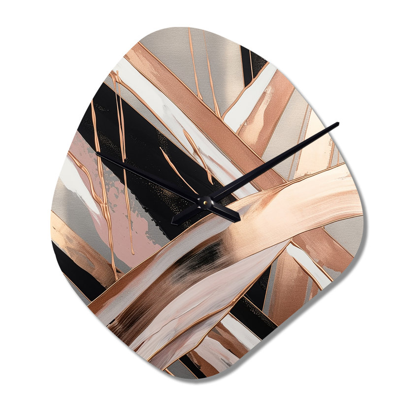 Metallic Stripes And Circles II - Unique Shape Marble Metal Wall Clock, Asymmetrical Metal Wall Clock Print, Petit