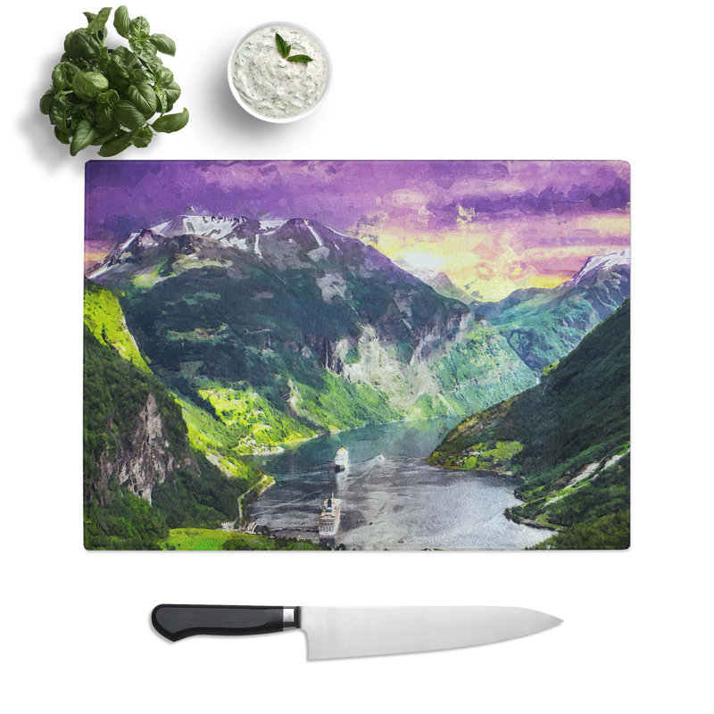 Tempered Glass Cruise Ships Passing Chopping Board, 28.5 cm W x 20 cm L