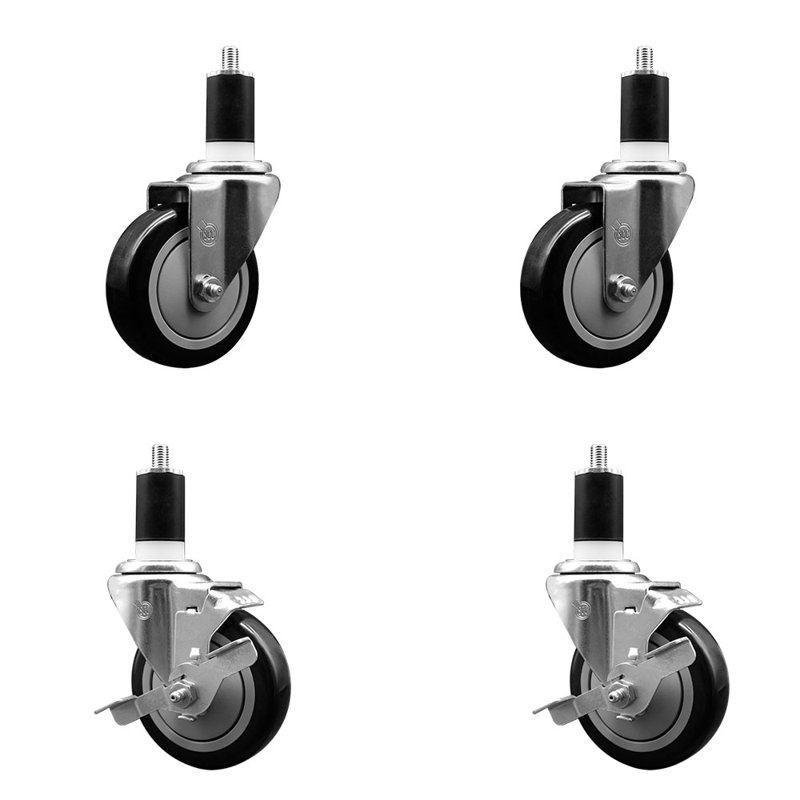 Ensemble de roulettes extensibles pivotantes en poly sur roulettes 2 freins SCC TLB 4 po x 1-1 / 2 po, Noir