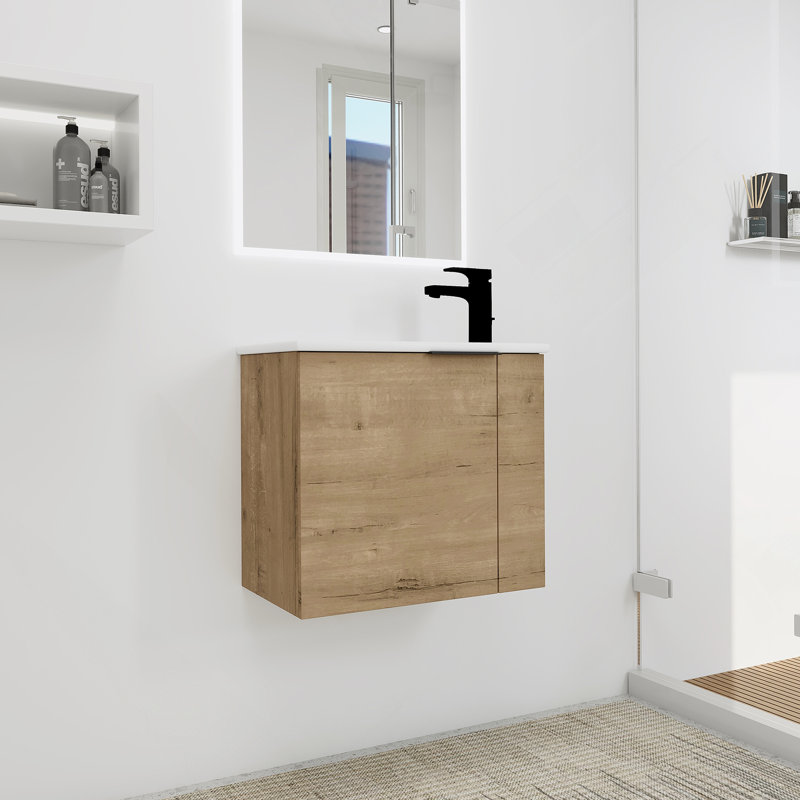 Meuble-lavabo de salle de bain avec lavabo 22 po pour petite salle de bain, meuble-lavabo flottant avec porte à fermeture en douceur