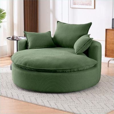 Fauteuil d'appoint surdimensionné vert en velours côtelé pivotant à 360 ° pour une détente confortable dans les espaces de vie