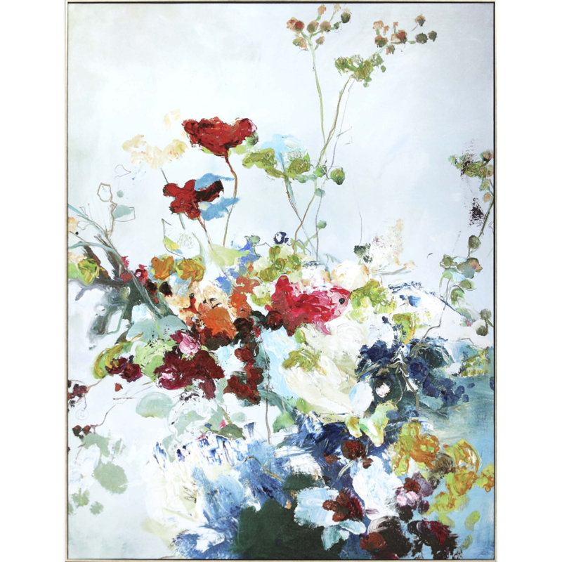 Abstrait art floral encadré doré encadré