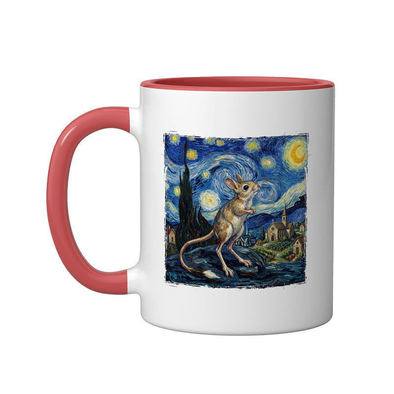 Van Gogh Starry Night Painting Animal Art Ceramic Mug, Blue/White, 11oz, Red