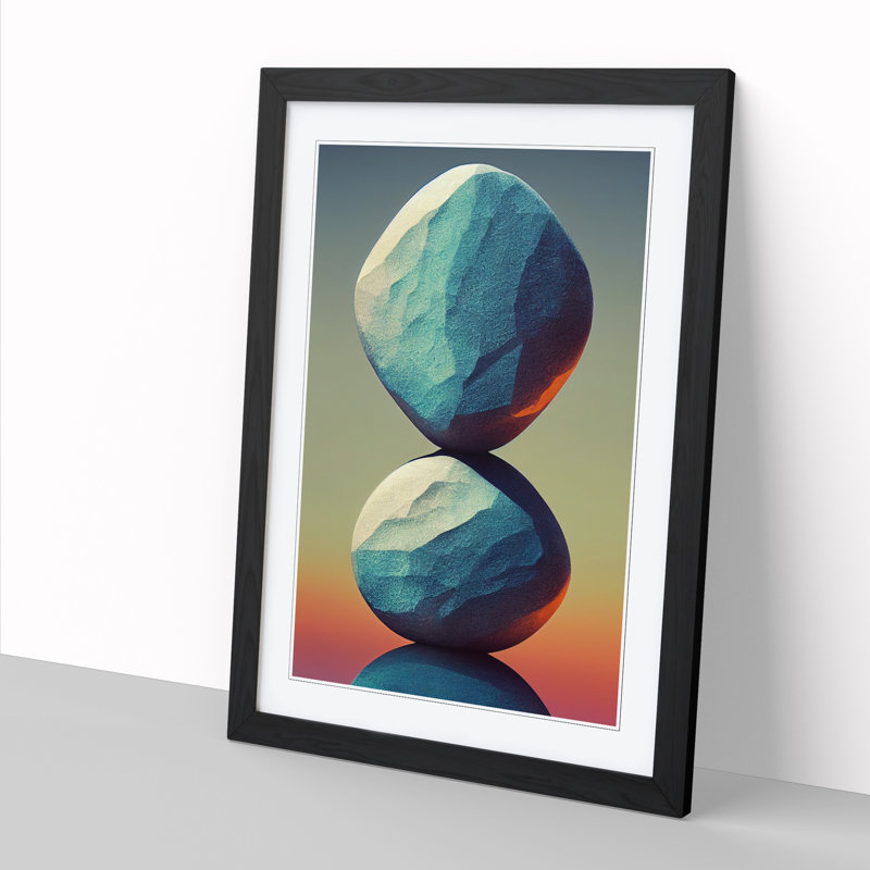 Pebbles Zen Stones Stacked Vol.2 Framed Print, 64cm H x 46cm W x 2cm D, Walnut