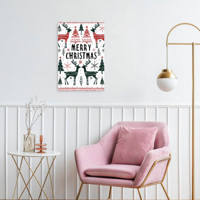 Nordic Christmas Reindeer Rustic Abstract Christmas Tree Deer Winter Landscape Wall Art Print 1 Piece Wrapped Canvas Wall Art