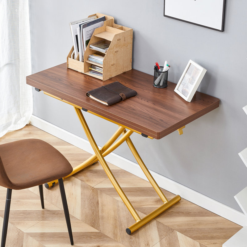 Table basse moderne à plateau relevable réglable, table de salle à manger pliante convertible avec pieds en X en métal