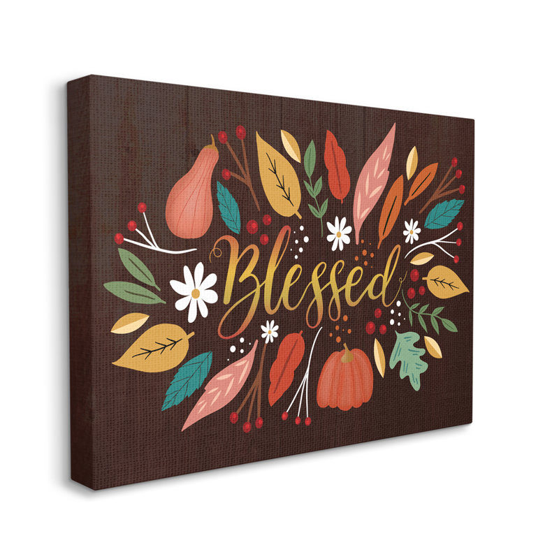 «Blessed Reconnaissances», feuilles d'automne fantaisistes - Art textuel, H 16 po x l 20 po, Toile tendue