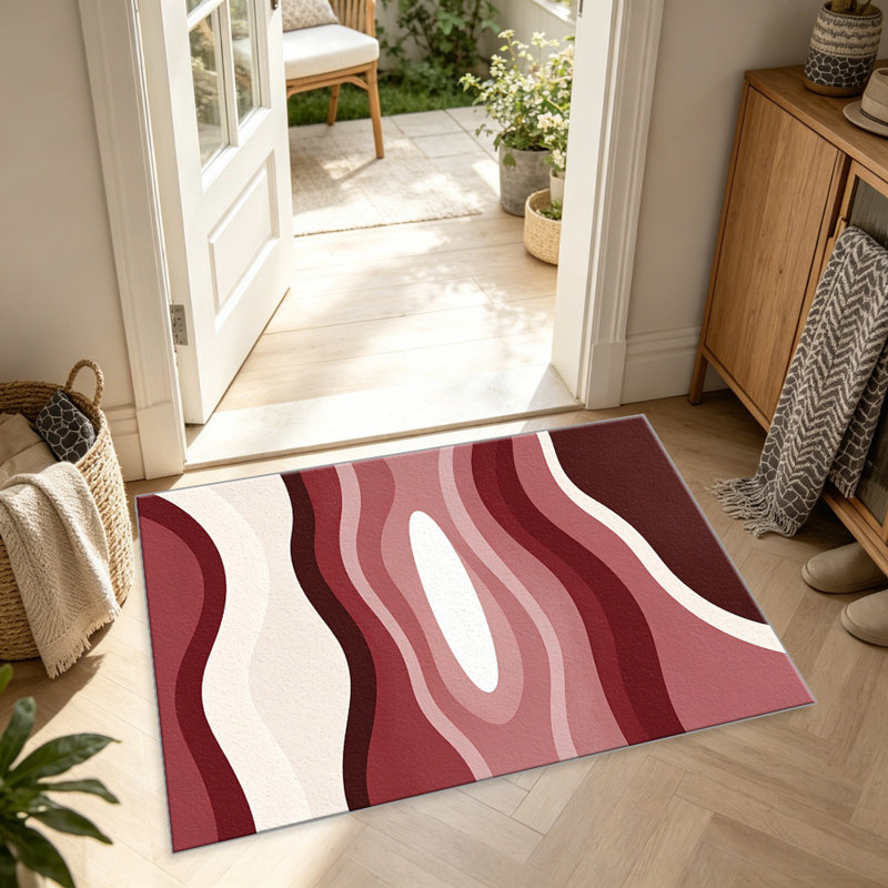 Mid-Century Modern Abstract Wave Red carpet-easy to clean, machine-washable, soft and comfortable; suitable for door mats, kitchens, living rooms, bedrooms, corridors, and laundry areas. Easy to clean, durable carpet for home decoration.