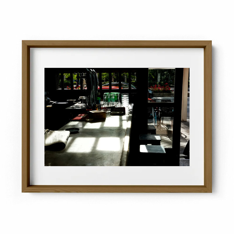 Madrid Café Morning Print by Joseph Regan, 26" H x 36" W x 0.75" D, Walnut