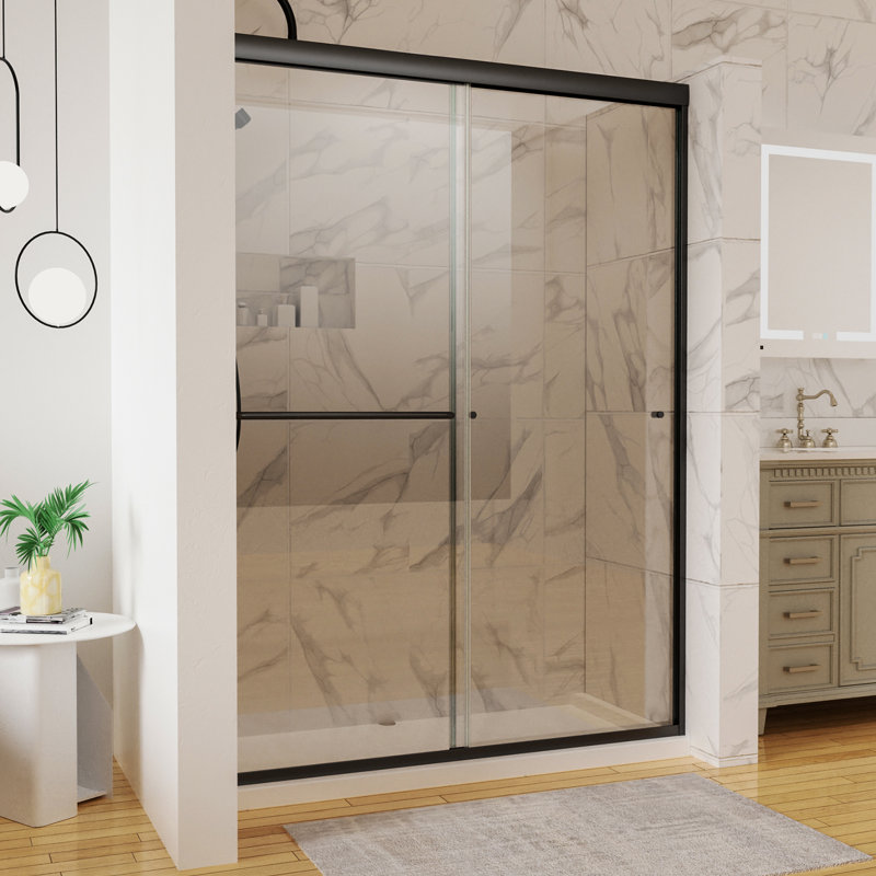 50 - 54 "X 72" porte de douche en noir mat avec des matériaux de construction stables pour le savon écume de verre