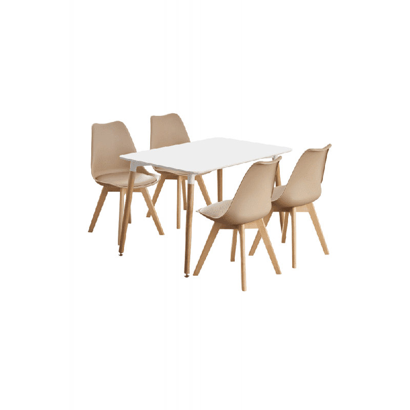 Zane 4 Person Modern Dining Table Set, Vanilla, White