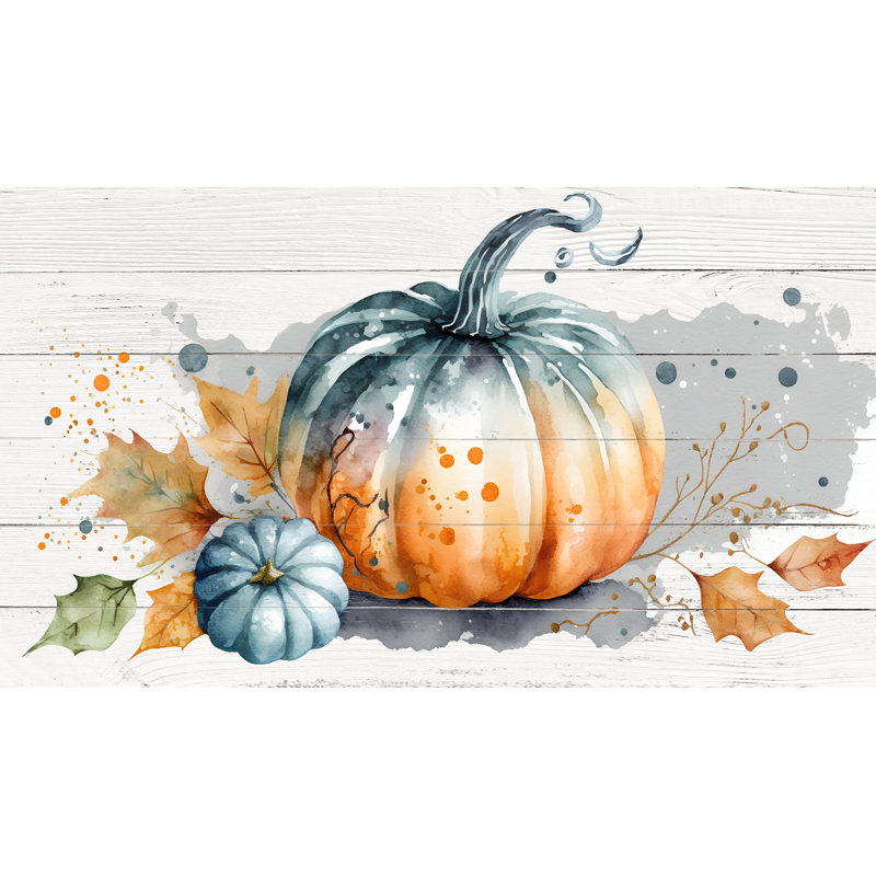 «Watercolor Pumpkin Duo», art mural sur toile tendue, H 24 po x l 42 po