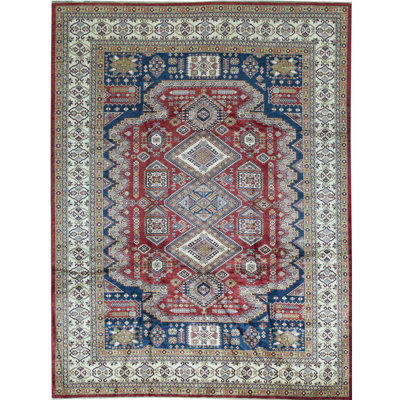 Kazak Wool Southwestern Area Rug in Green/Blue/Rust