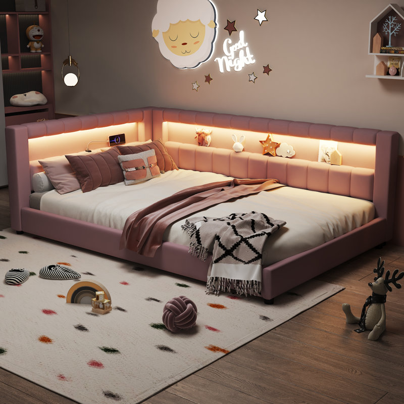 Floor Daybed With Usb Ports And Led Belt, Full XL, Pink