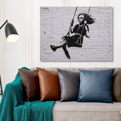 Superbe peinture décorative sur toile Banksy, 19,7 po x 27,6 po | 100% toile, cadre en bois | Impression numérique pour décoration intérieure moderne, unique et accrocheuse