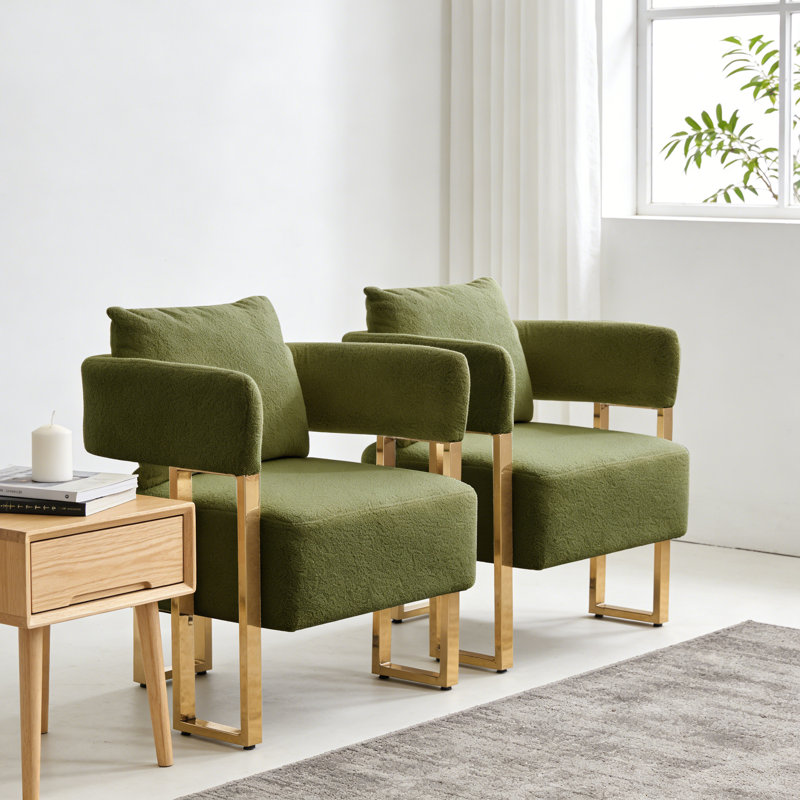 Ensemble de 2 fauteuils d'appoint rembourrés Teddy, Green Teddy