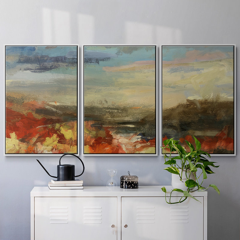 Étude de paysage - Toile encadrée à pièces multiples - 1172109C, H 40 po x l 78 po x P 2 po, Cadre blanc