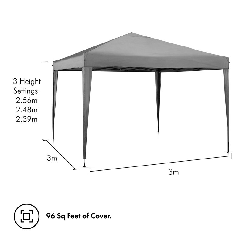 VonHaus Pop Up Gazebo 3 x 3m, Grey