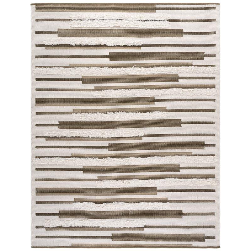 Kenya Hand Woven Wool;Cotton Striped Indoor Rug, Rectangulaire 8 pi x 10 pi