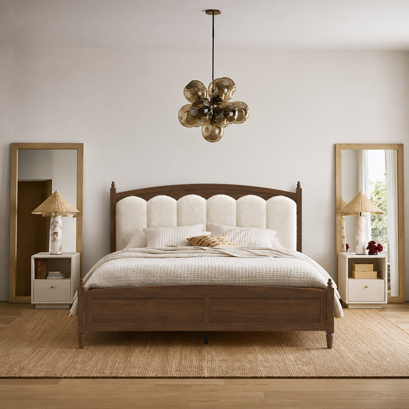 Cadre de lit Heritage avec tête de lit tapissier Mid-Century, Grand lit