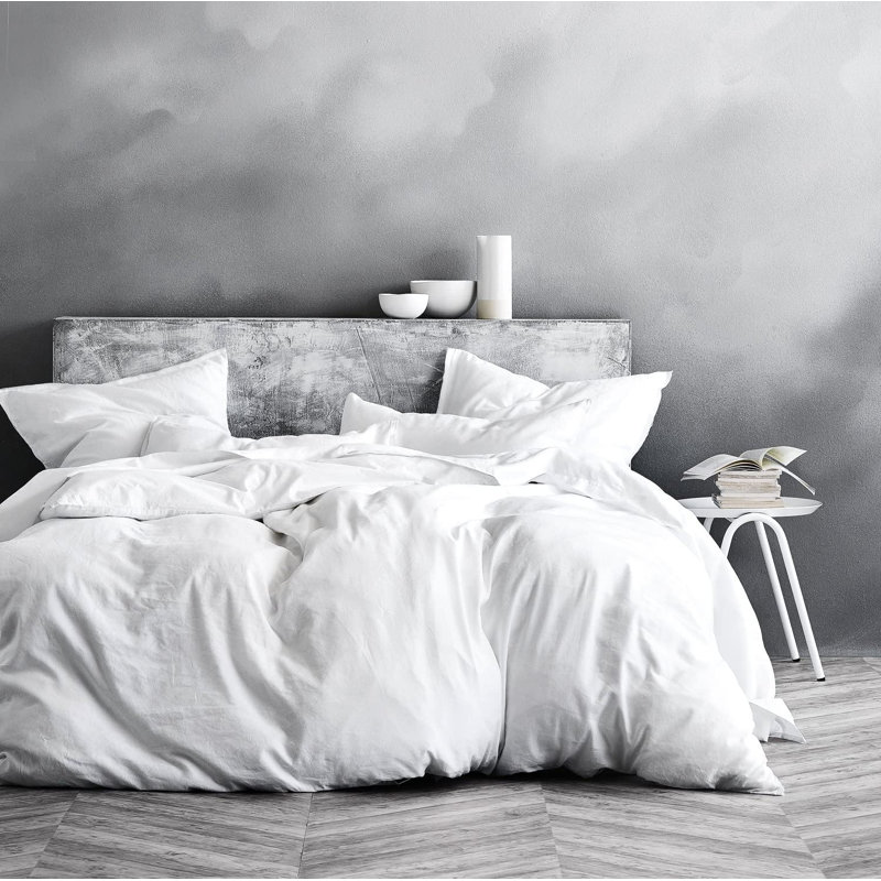 Ensemble de housse de couette en coton de couleur unie Stonewashed, Lit simple