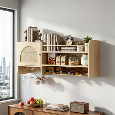 Wine Bottle & Glass Rack Natural Wood