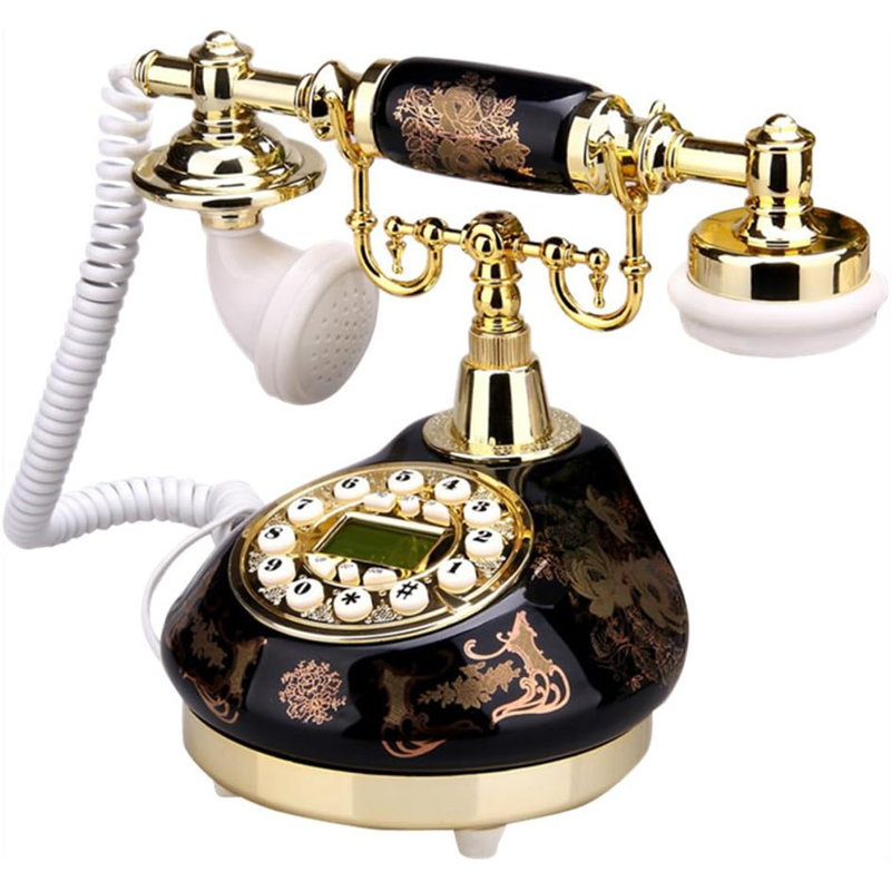 Système de décoration de téléphone câblé pour bureau à domicile, style antique en céramique (noir)