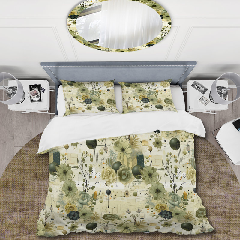 Ensemble de housse de couette Green Botanical Dreams I, Housse de couette pour très grand lit et 2 très