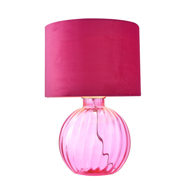 Mitzi Contemporary Ribbed Glass Table Lamp with Velvet Fabric Shade, Pink