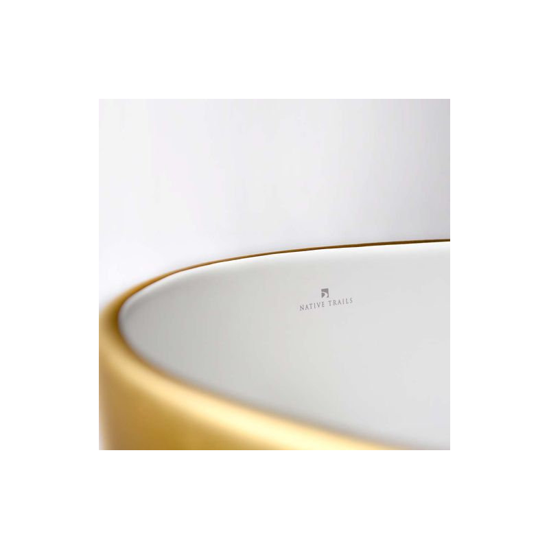 Bliss Ceramic Round Drop-In Bathroom Sink, Matte Gold/White