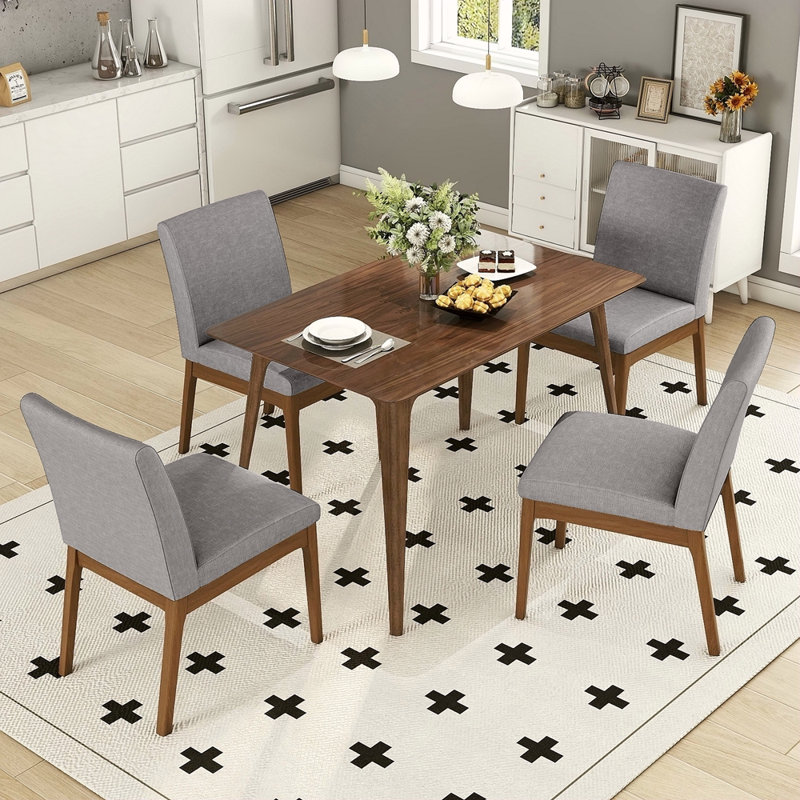 Ensemble de table de salle à manger 5 pièces avec une table en bois massif et 4 chaises rembourrées pour la salle à manger