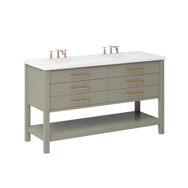 Kiawah Double Drawer Bath Vanity, French Olive, Satin Gold, 72"