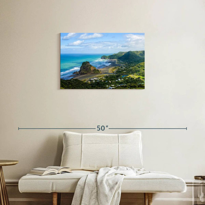 Vue panoramique sur la plage Gillard Piha, H 20 po x l 30 po