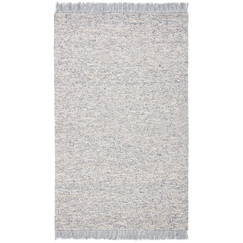 Tapis gris / ivoire en laine tissé à la main et à plat, Rectangle 4 pi x 6 pi