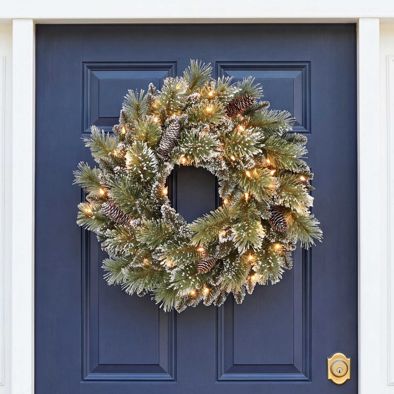 24'' Faux Pine Lighted Rattan Wreath