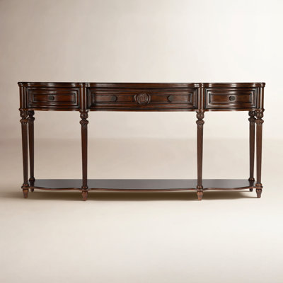 Balsam 72 in. W Wood 3 Drawer Traditional Console Table with Lower Shelf, Plantation Cherry