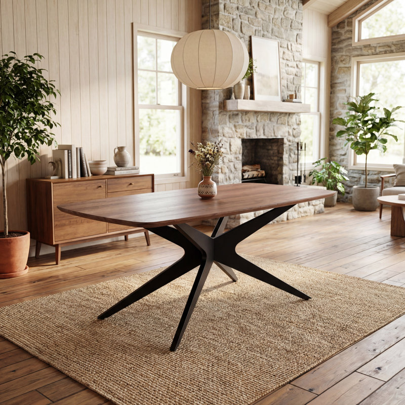 Table de salle à manger 69,3 "à piédestal rectangulaire avec structure en métal pour 4 à 6 personnes, Noyer